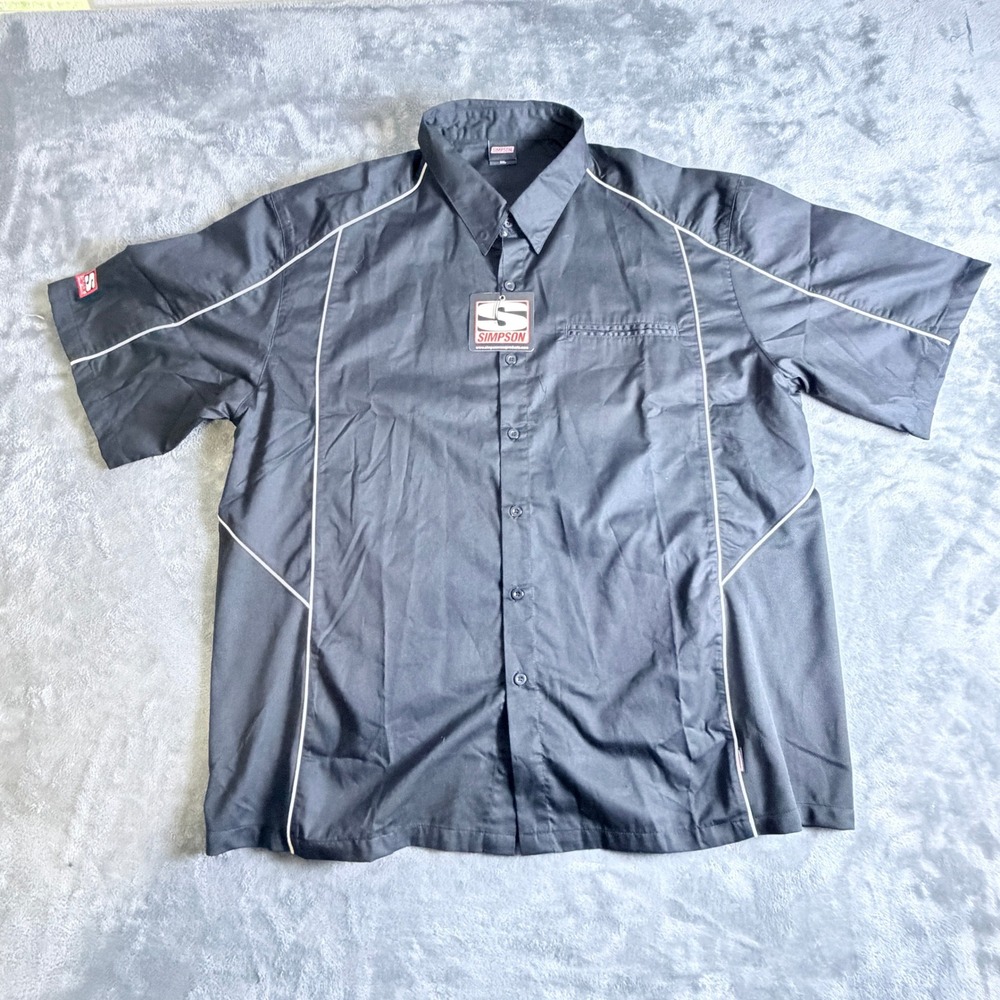 Simpson Racing Pit Crew Shirt Mens XXL Black Short Sleeve Button Up NWT
